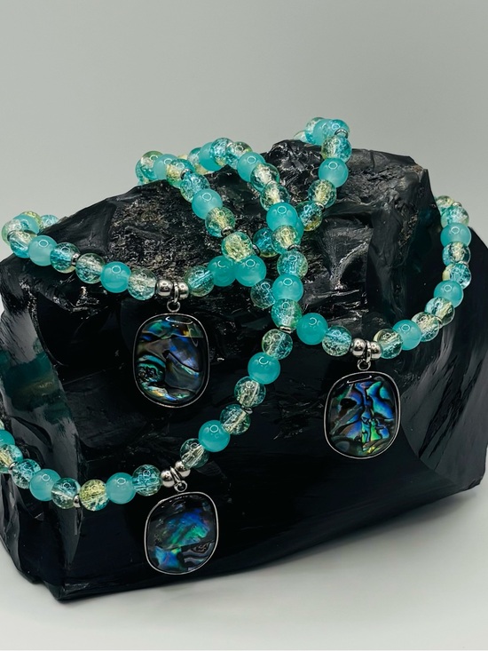 Jewelry - *ANKLET* S. Steel Abalone & Teal Yellow Crystal Stretchy Anklet